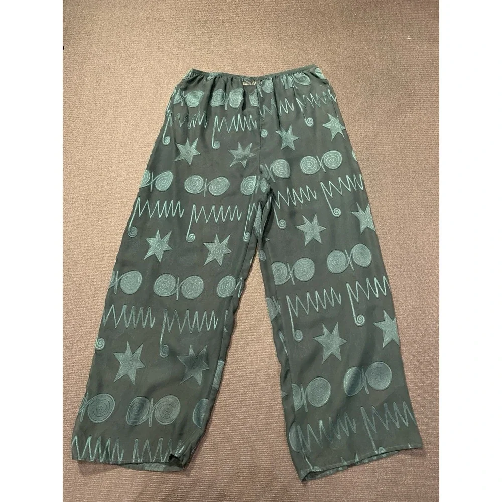 Victoria Secret Gold Label Sheer Pajamas Set Size Medium Green Geometric Vintage